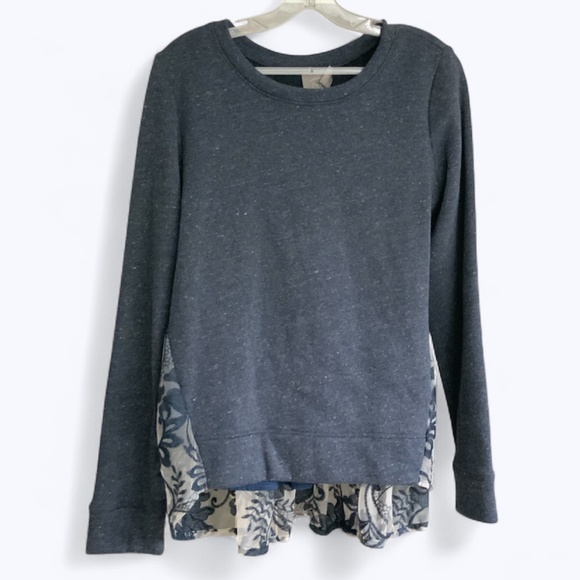 Anthropologie Vanessa Virginia Navy Blue Embroidered Lace Tulle Back Top SZ M - Picture 6 of 14